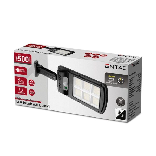 Entac Ηλιακό Φωτιστικό Τοίχου Πλαστικό 5W SMD με Αισθητήρα PIR