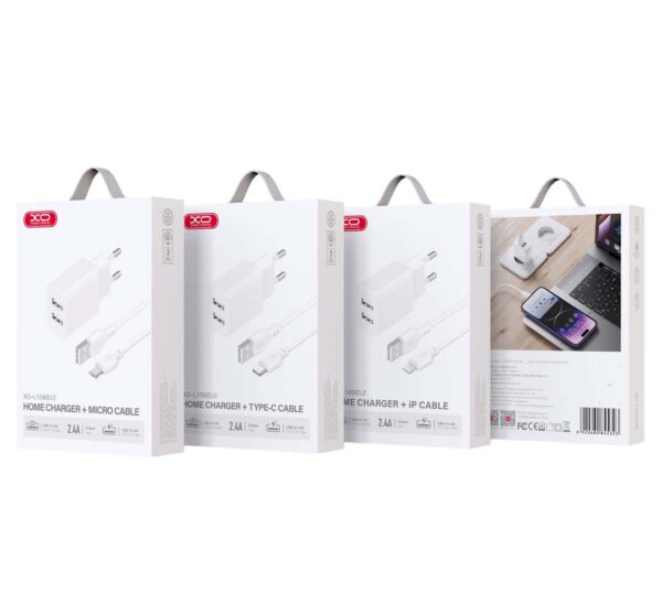 XO L109 (UK) Dual USB-A 2.4A Charger with lightning cable