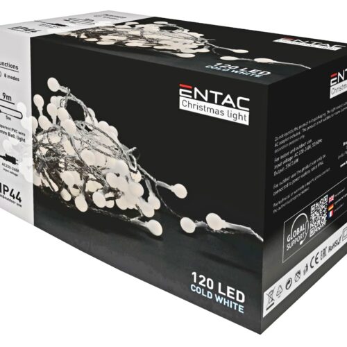 ff8_1.jpg Entac Χριστουγεννιάτικα Λαμπάκια IP44 120 LED 15mm Μπάλες Ψυχρό 9m