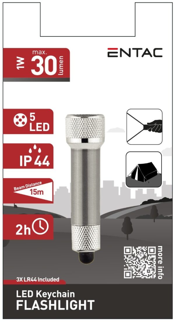 Entac Φακός 5 LED Μπρελόκ Ασημί