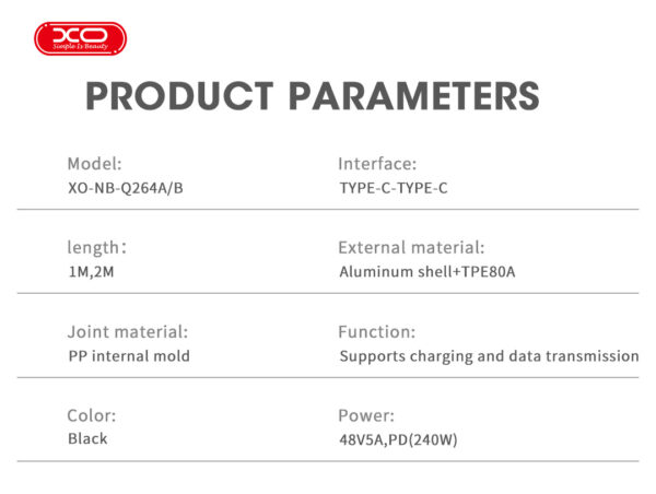 file_19_4.jpg XO NB-Q264A Type-c to Type-c 240W High Power Data Cable 1m