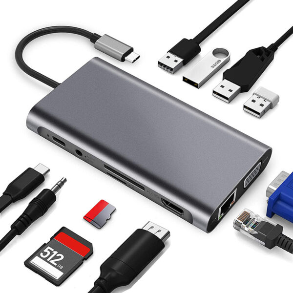 h43e9b1a2cc6d42829e6dcee38b1ccb18x.jpg Μετατροπέας 11in1 RJ45 USBx4 VGA HDMIPD SD TF Audio