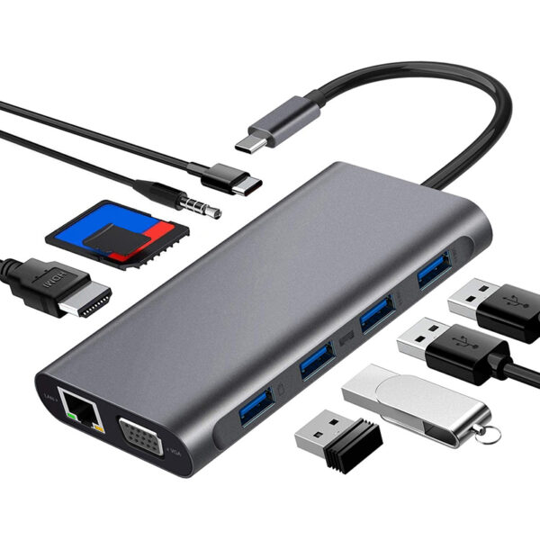 h9c5d289bdedd4680b854e46b5e44563ea.jpg Μετατροπέας 11in1 RJ45 USBx4 VGA HDMIPD SD TF Audio
