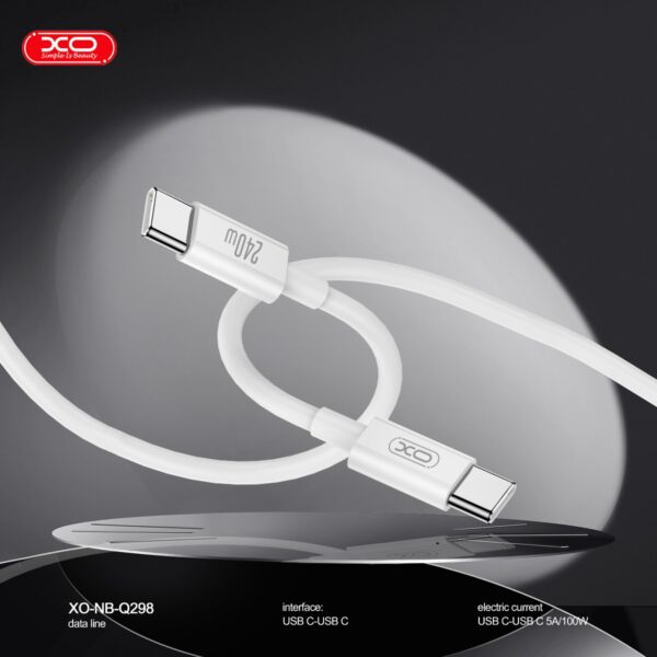 XO NB-Q298 Καλώδιο Φόρτισης & Μεταφοράς Δεδομένων Type-C σε Type-C 240W Λευκό 1m