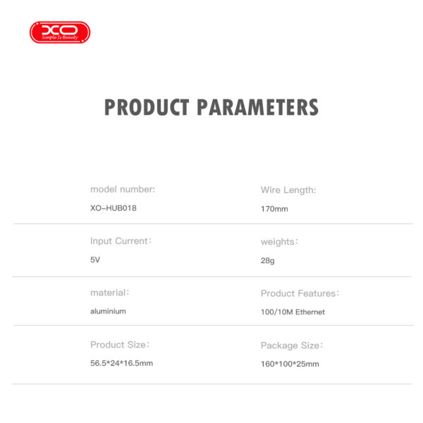 XO HUB018 Αντάπτορας Δικτύου USB σε Type-C 2-σε-1 RJ45 100Mbs
