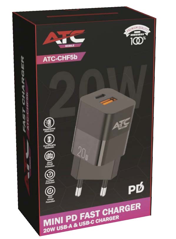 ATC-CHF5b Mini PD Fast Charger 20W Μαύρο