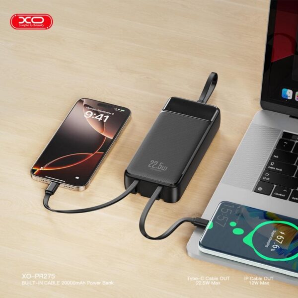 image_20251218120907_523_11.jpg XO PR275 Powerbank 22.5W+20W με 3 Ενσωματωμένα Καλώδια 2x USB-C, 1x Lightning & Ψηφιακή Οθόνη 20.000 mAh