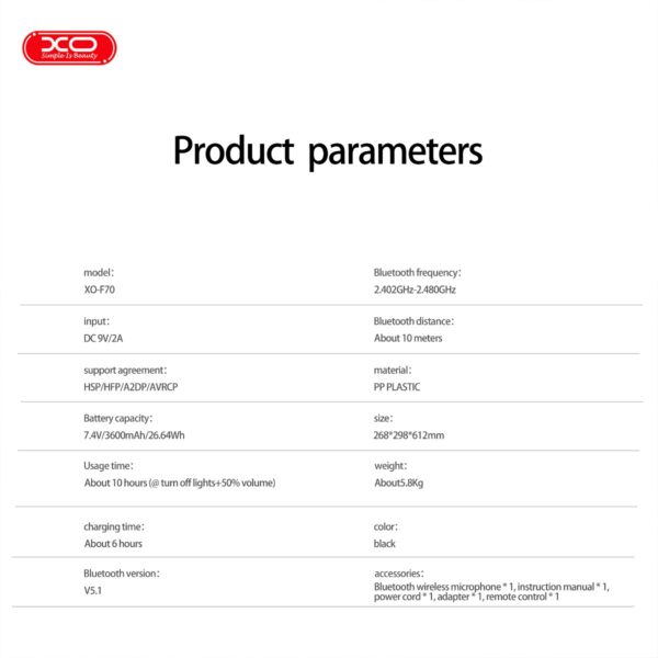 kjbcaiu_2_.jpg XO F70 Διπλό Ηχείο Bluetooth AC & DC 6.5 RGB 40W