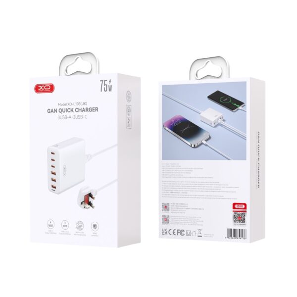 l133_-photoroom.jpg XO L133(UK) 75W GaN 3A+3C Γρήγορος Φορτιστής 1.5M