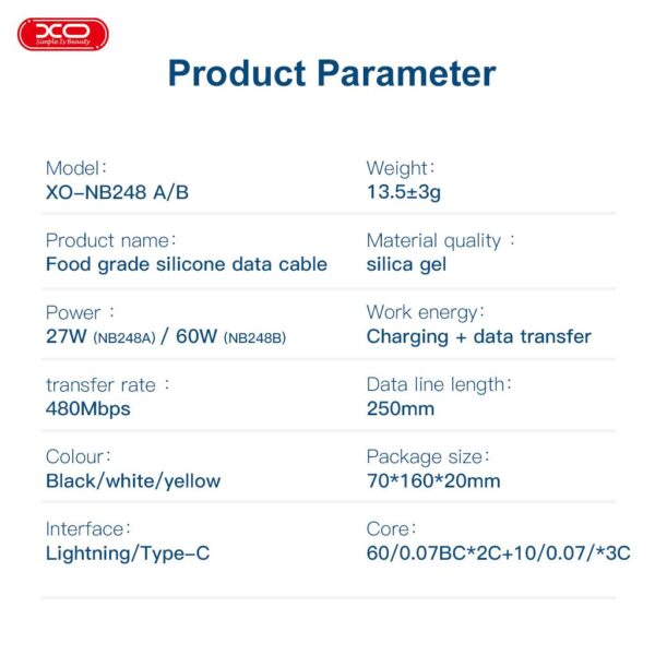 XO NB-Q248B Καλώδιο Φόρτισης + Data Suluo Series Type-c σε Type-c 60W 25cm Άσπρο