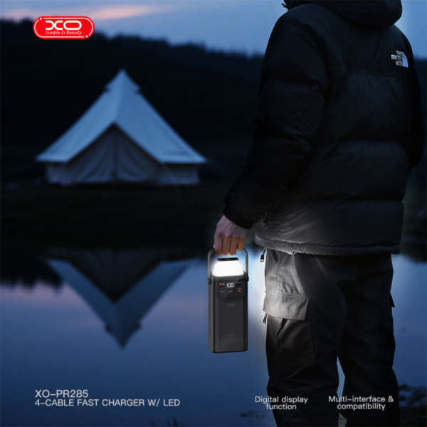 XO PR285 Powerbank PD20W & QC22.5W με 4 Ενσωματομένα Καλώδια & Φωτισμό LED 30.000mAh