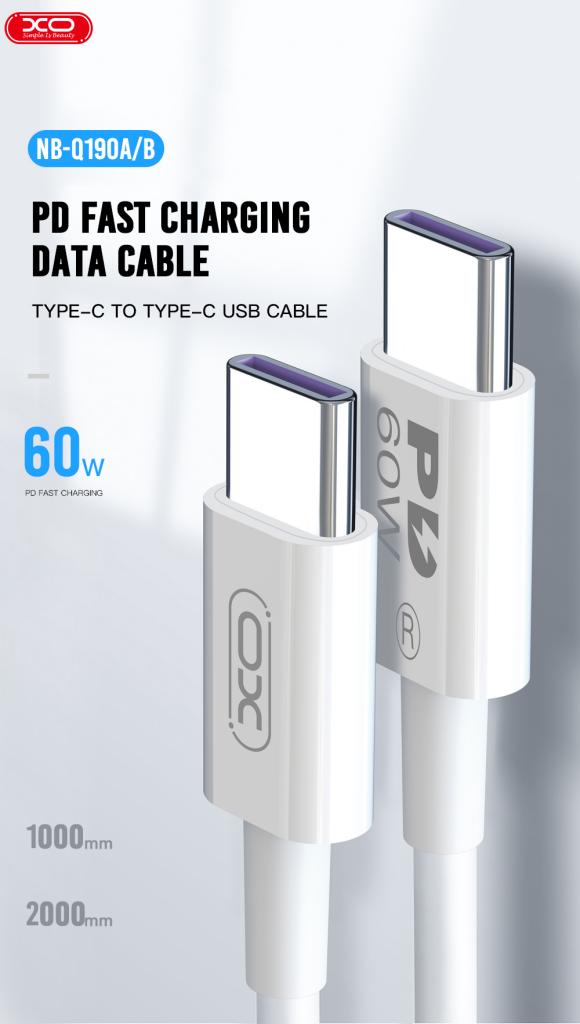 l_29__5.jpg XO NB-Q190B 60W Καλώδιο Φόρτισης + Data Type-C Σε Type-C 2m
