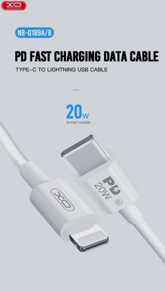 l_38__7_1_.jpg XO NB-Q189B PD 20W Καλώδιο Φόρτισης + Data Type-C Σε Lightning 2m