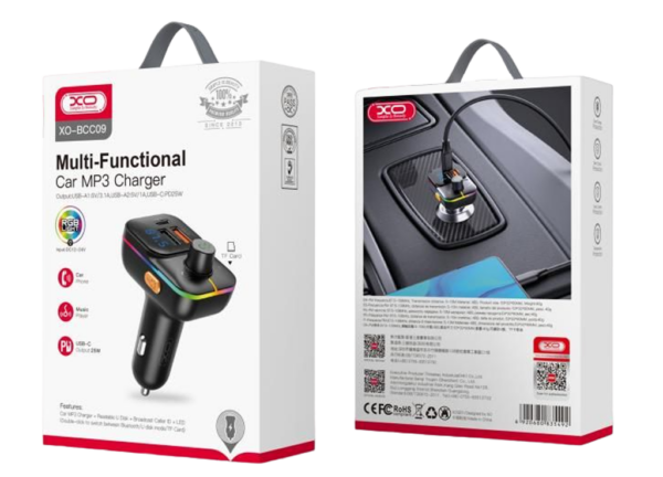 XO BCC09 Φορτιστής Αυτοκινήτου Bluetooth MP3 με TF card slot + PD 25W