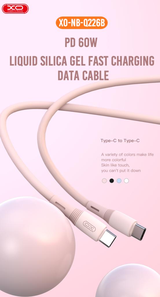 XO NB-Q226B Καλώδιο Φόρτισης - Data 60W Type-C σε Type-C 1m Ροζ