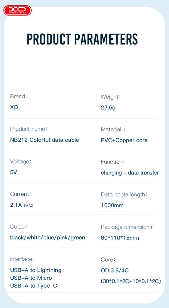 l_6__1_5.jpg XO NB212 2.1A USB Καλώδιο Για Type-C 1m Ρόζ