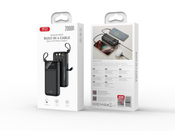 l_76__4.jpg XO PR279 Powerbank με Καλώδια USB-A Type-C Micro & Lightning 20.000mAh