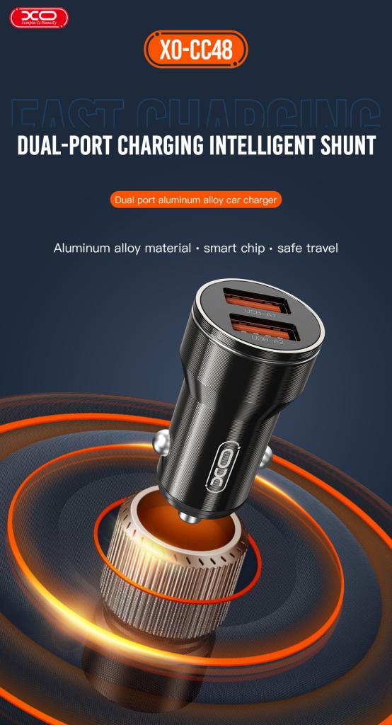l_92_.jpg XO CC48 Smart Μεταλλικός Διπλός USB Universal Φορτιστής Αυτοκινήτου
