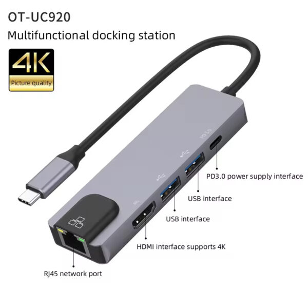 Αντάπτορας 5in1 RJ45 USB3.0x2 PD 4K 60HZ HDTV