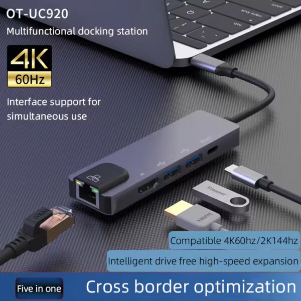 Αντάπτορας 5in1 RJ45 USB3.0x2 PD 4K 60HZ HDTV