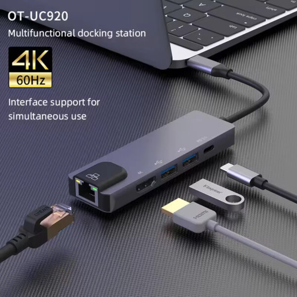 Αντάπτορας 5in1 RJ45 USB3.0x2 PD 4K 60HZ HDTV