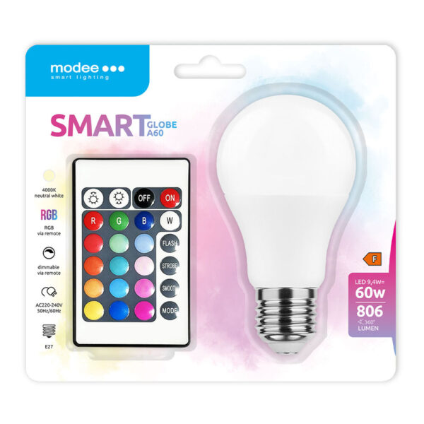 media-1679067424038.jpg Modee LED Smart Σφαιρική Λάμπα με Τηλεχειριστήριο A60 9,4W RGB+W