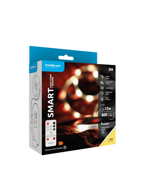 media-1706873358371.png Modee Smart Ταινία LED 12W IP20 με Τηλεχειριστήριο & Αισθητήρα 2700K 800lm 3m