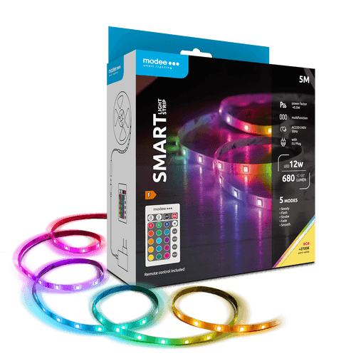 media-1708436018299.png Modee Smart Ταινία LED 12W IP20 2700K & RGB 680lm με Τηλεχειριστήριο 5m