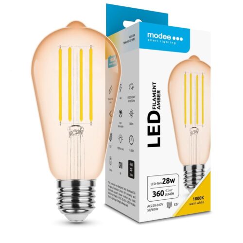 media-1710331745189.jpg Modee Lighting Λαμπτήρας LED Filament Amber ST64 4W E27 320° 1800K (320 lumen)