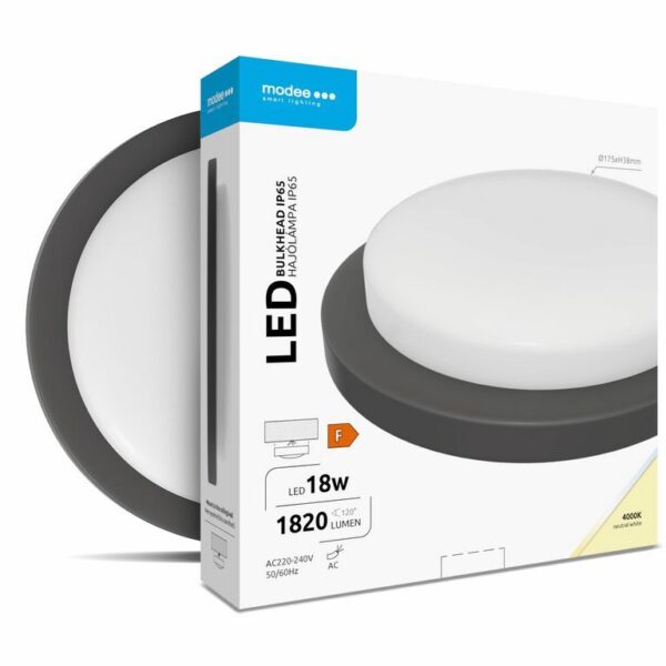 Modee LED Στρογγυλή Απλίκα 18W 4000K IP65 Μαύρο ERP