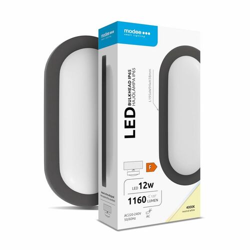 Modee LED Οβάλ Απλίκα 12W 4000K IP65 1160lm Μαύρο ERP