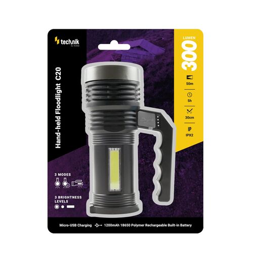 Technik Φακός Χειρός C20 XPE LED με Micro USB & Μπαταρία 1x18650 800mAh 300lm