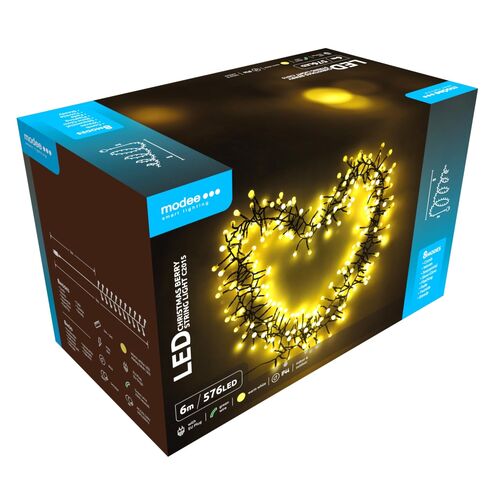 Modee Χριστουγεννιάτικα Φωτάκια LED Τύπου Berry με Τροφοδοτικό (576LED/6m) Θερμό Λευκό