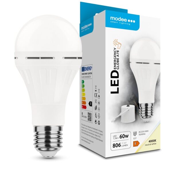 media-1723106265407_1.jpg Modee Σφαιρική Λάμπα LED A78 Έκτακτης Ανάγκης 7,5W E27 180° 4000K 806lm