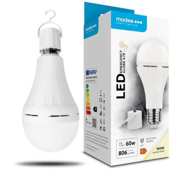 media-1723106267088_1.jpg Modee Σφαιρική Λάμπα LED A78 Έκτακτης Ανάγκης 7,5W E27 180° 4000K 806lm