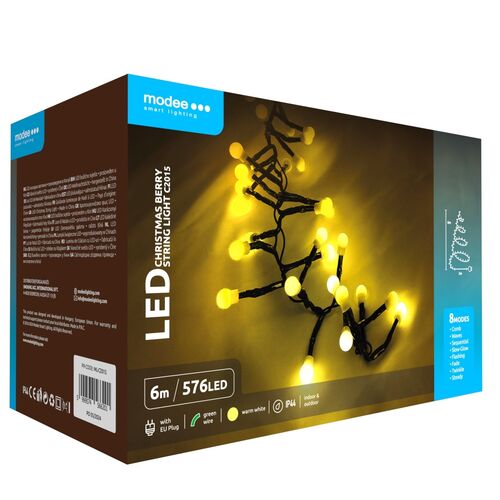 Modee Χριστουγεννιάτικα Φωτάκια LED Τύπου Berry με Τροφοδοτικό (576LED/6m) Θερμό Λευκό