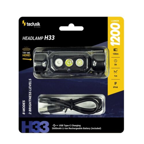 media-1736501313767.jpg Technik Φακός Κεφαλής H33 SST20 LED Επαναφορτιζόμενος USB-C με Ενσωματωμένη Μπαταρία 1200lm