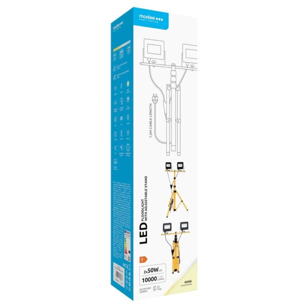 media-1751552716179.jpg Modee LED Προβολέας με Stand Floodlight with Stand 2x50W 120° 4000K ERP 10.000 Lumens