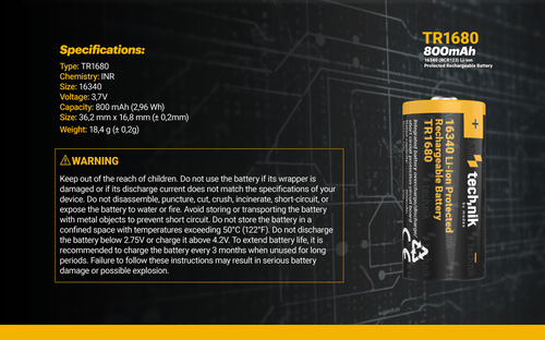 media-1756797035792.png Technik Επαναφορτιζόμενη Μπαταρία 16340 RCR123 TR1680 800mAh 3,7V B1