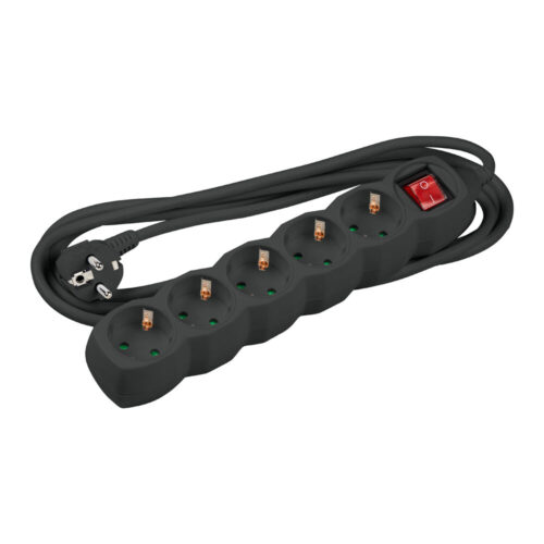 Technik Πολύπριζο 5 Θέσεων με Διακόπτη & 1.5 mm² Καλώδιο Χαλκού 16A Μαύρο 3m
