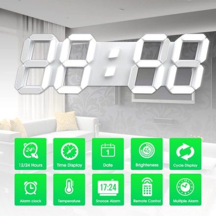 EDUP EH-LED1301 Ρολόι τοίχου 3D LED 15" Ξυπνητήρι με Τηλεχειριστήριο