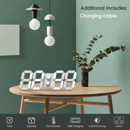 EDUP EH-LED1301 Ρολόι τοίχου 3D LED 15" Ξυπνητήρι με Τηλεχειριστήριο