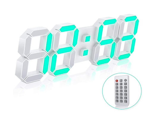 EDUP EH-LED1319 3D LED Wall Clock 9.5 Remote Control Digital Nightlight