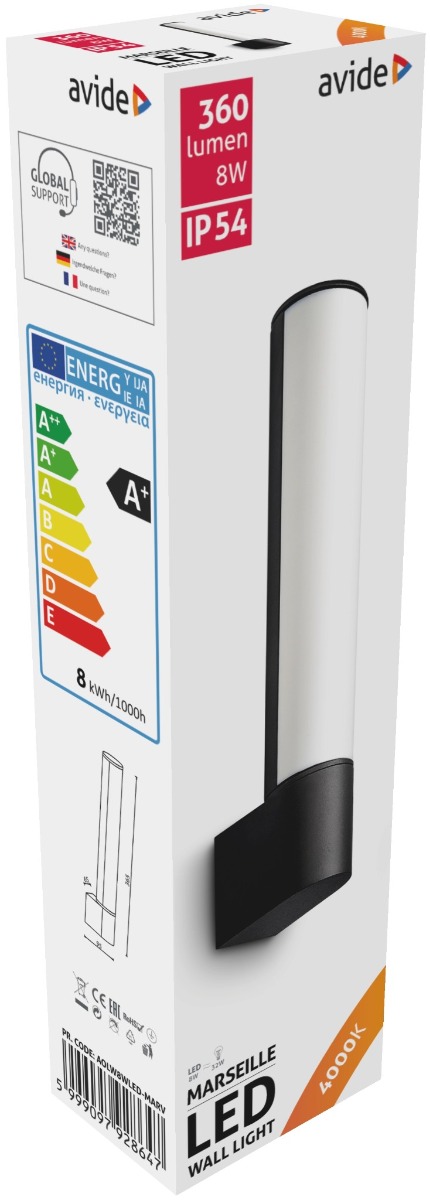 mr1.jpg Avide Εξωτερικό Φωτιστικό Τοίχου Marseille Vertical LED 8W Λευκό 4000K IP54