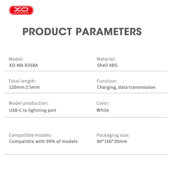 XO NB-R268A Καλώδιο Φόρτισης Type-c σε Lightning 27W