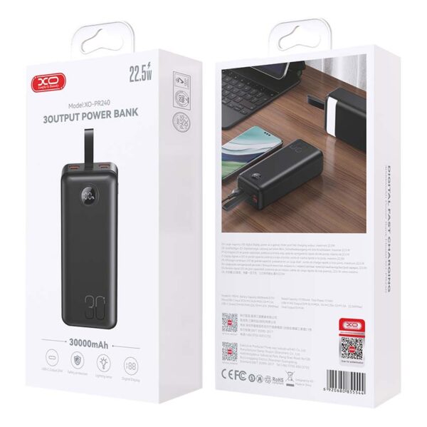 pr240_4_4_.jpg XO PR240 Power Bank Γρήγορης Φόρτισης USB-C 20W/USB-A 22.5W με οθόνη 30000mAh