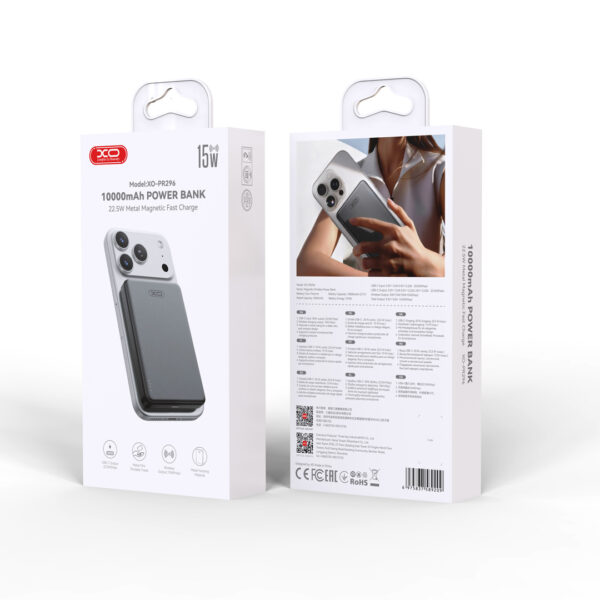 pr296xo_9_.jpg XO PR296 Powerbank Ταχείας Φόρτισης Μεταλικό με Μαγνήτη 10.000mAh Γκρι