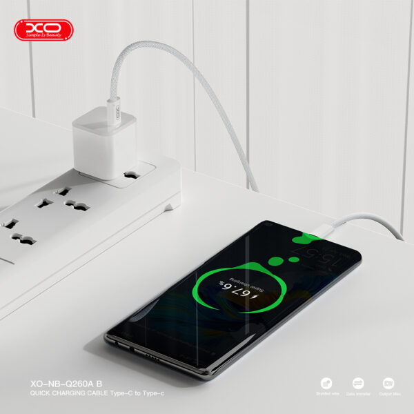 XO NB-Q260B Καλώδιο Φόρτισης & Μεταφοράς Δεδομένων Type-C σε Type-C 27W Πλεξούδα 1.5m
