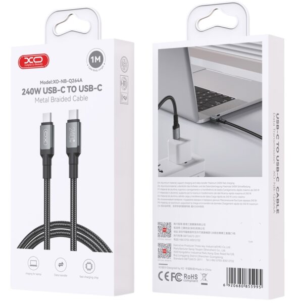 q264a_-photoroom.jpg XO NB-Q264A Type-c to Type-c 240W High Power Data Cable 1m