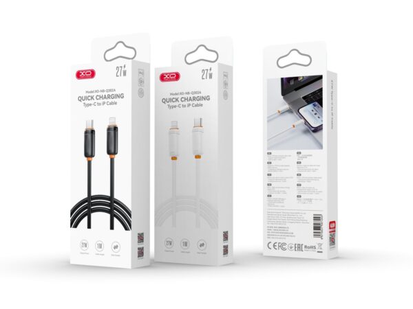 q302a_c_to_iphone.jpg XO NB-Q302A Καλώδιο Φόρτισης & Μεταφοράς Δεδομένων Lightning σε Type-C 27W Λευκό 1m
